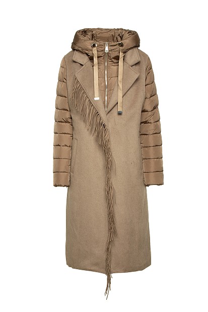 Longline puffer jacket in fabric combination