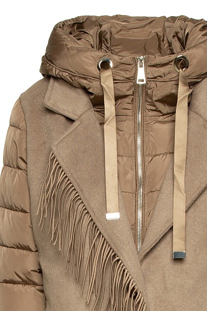 Longline puffer jacket in fabric combination