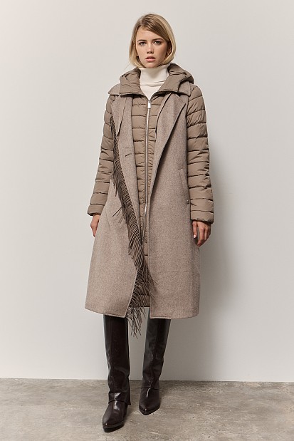 Longline puffer jacket in fabric combination