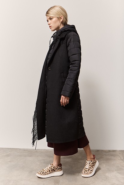 Longline puffer jacket in fabric combination