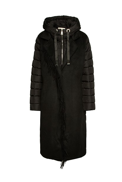 Longline puffer jacket in fabric combination