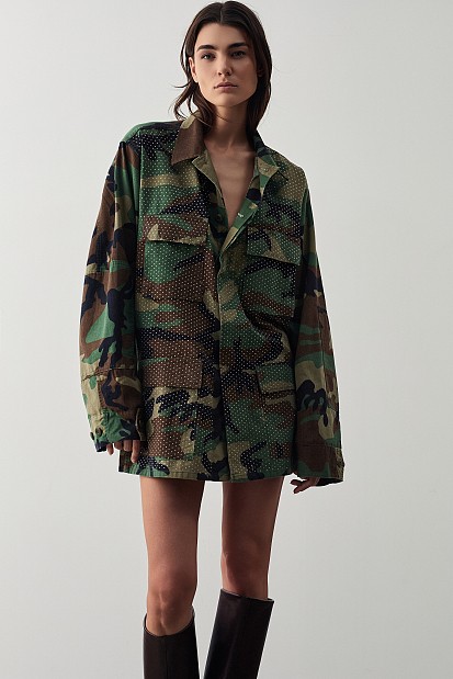 Vintage military jacket with rhinestones
