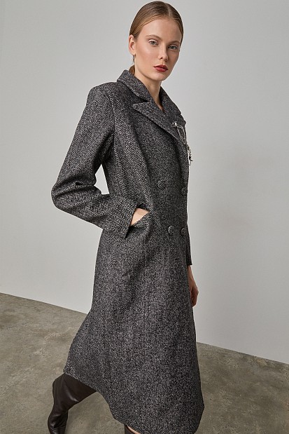 Palton lung cu model herringbone