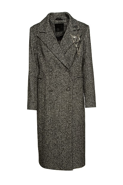 Longline herringbone coat with pin
