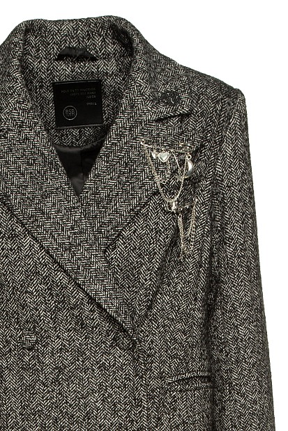 Longline herringbone coat with pin