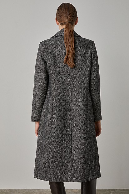 Longline herringbone coat with pin
