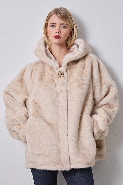 Faux fur with bejeweled buttons