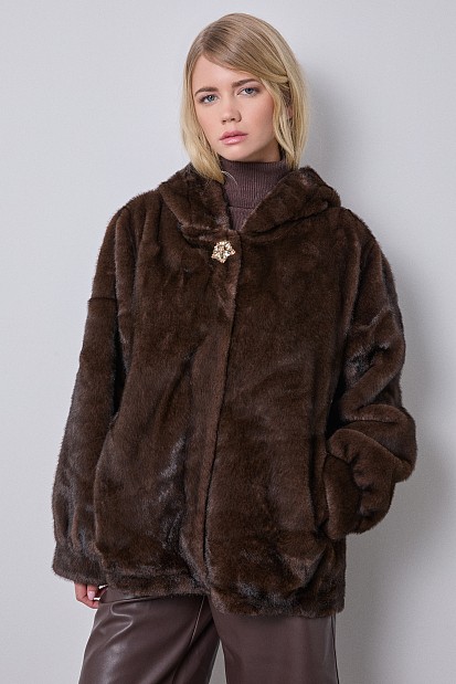 Faux fur with bejeweled buttons