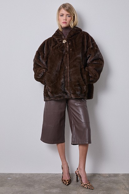 Faux fur with bejeweled buttons