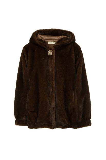 Faux fur with bejeweled buttons