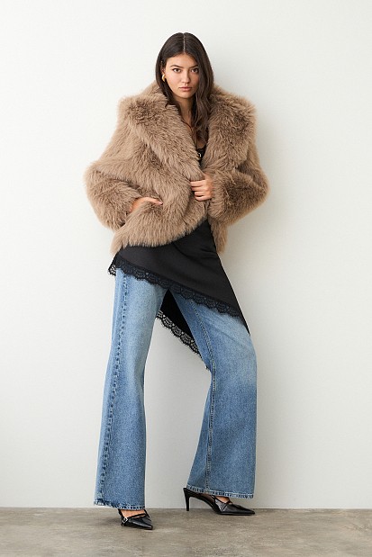 Shortline faux fur hooded coat