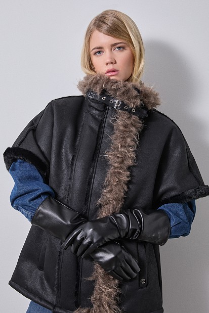 Leather look vest with fur