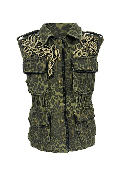 Denim sleeveless jacket with patches