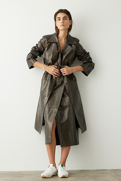 Long line leather look trenchcoat