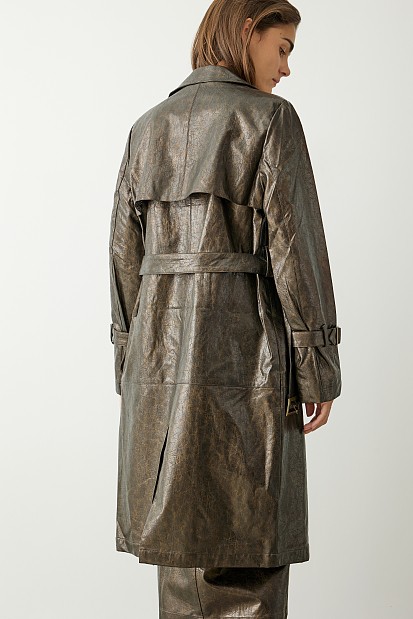 Long line leather look trenchcoat
