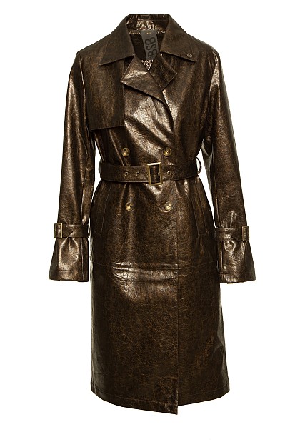 Long line leather look trenchcoat