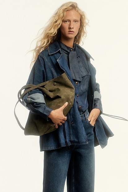 Denim short line trench coat