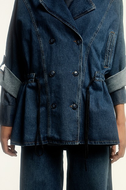 Denim short line trench coat
