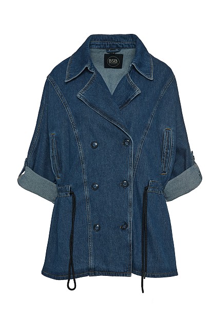 Denim short line trench coat