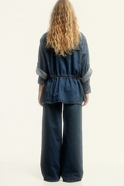 Denim short line trench coat