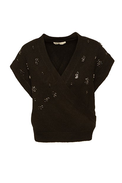 Wrap sweater with short sleeves