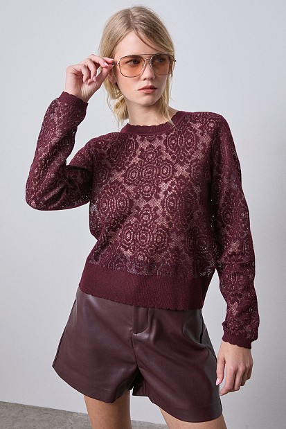 Cut-work sweater with lurex