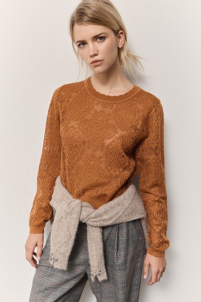Cut-work sweater with lurex