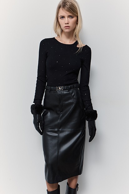 Cut out sweater with rhinestones