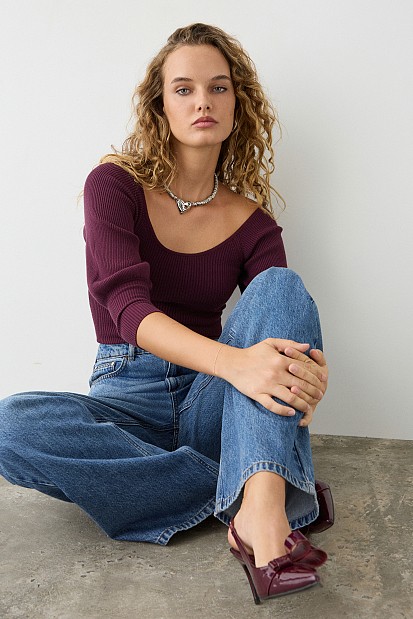 Ριπ μπλούζα με ballon μανίκια