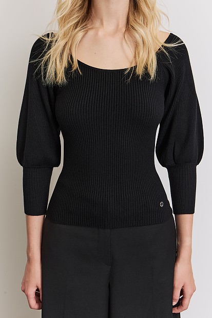 Ribbed top with ballon sleeves