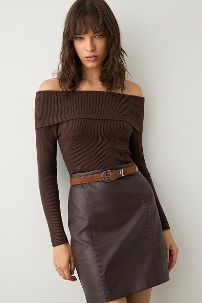 Rib sweater with off-shoulders