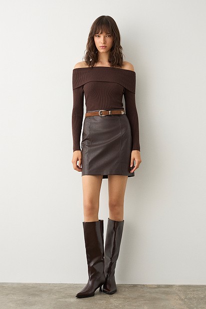 Rib sweater with off-shoulders