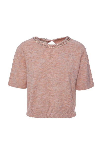 Κοντομάνικο πουλόβερ με γυαλιστερές πέτρες