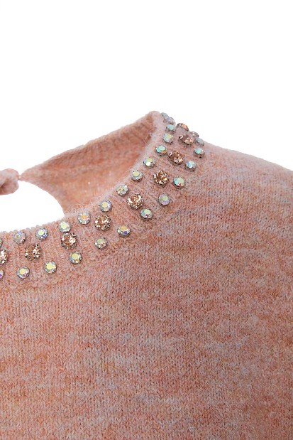 Κοντομάνικο πουλόβερ με γυαλιστερές πέτρες