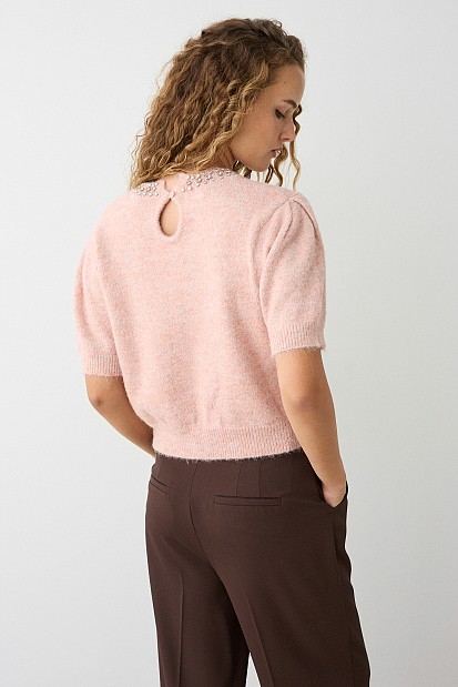 Κοντομάνικο πουλόβερ με γυαλιστερές πέτρες