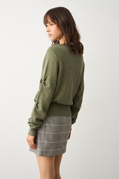 Sweater with gathered sleeves