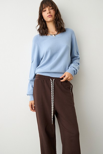 Sweater with gathered sleeves