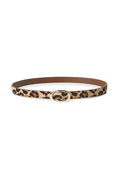 Pony skin belt with leopard print