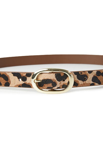Pony skin belt with leopard print