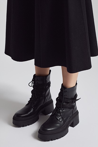 Ankle boots with straps and rhinestones