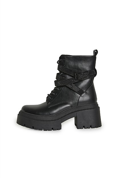 Ankle boots with straps and rhinestones