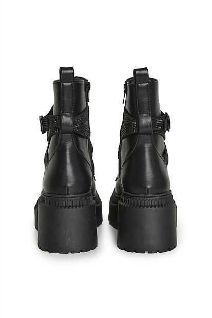 Ankle boots with straps and rhinestones