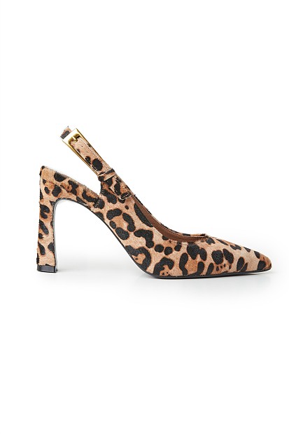 Pony skin slingback pumps