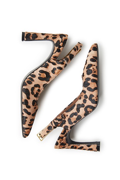 Pony skin slingback pumps