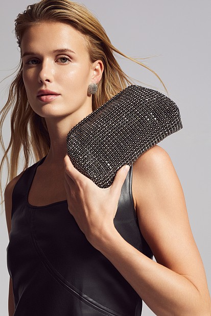 Purse with rhinestones and chain