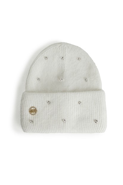 Knitted beanie with rhinestones