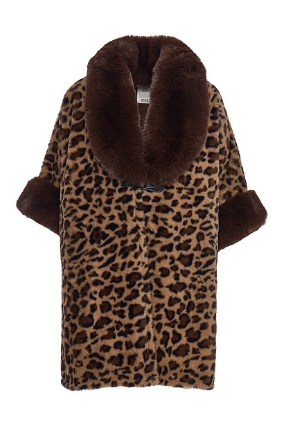 Leopard printed cape with faux fur