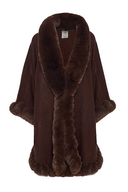 Knitted cape with faux fur