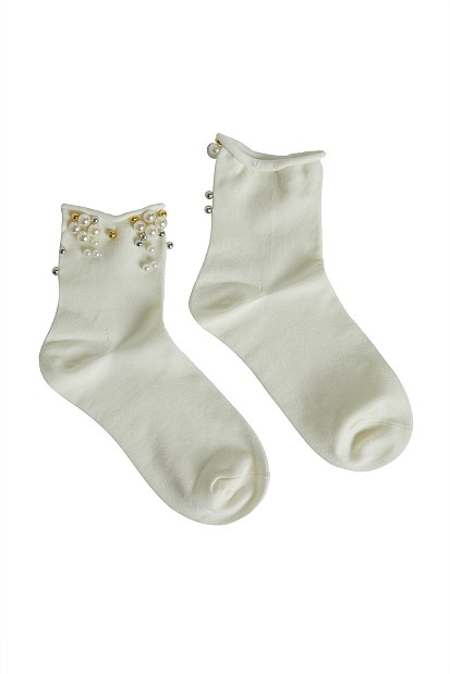 Socks with multicolor pearls