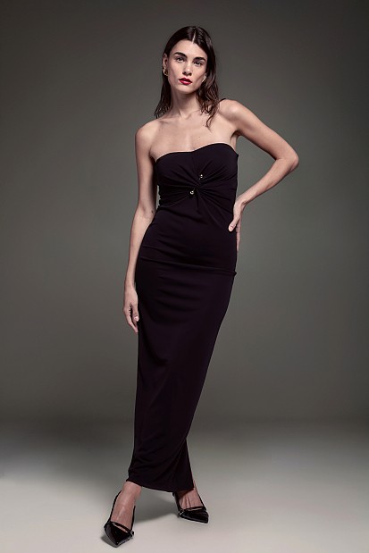 Maxi strapless dress with knot - Gold label